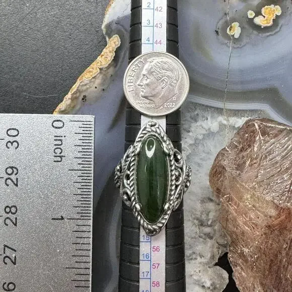 Carolyn Pollack Sterling Silver Elongated Oval Dark Green Chalcedony Ring - Picture 9 of 10